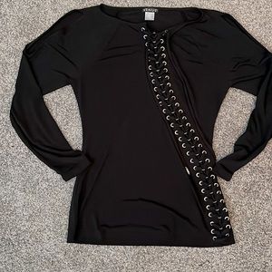Venus Black Top with lace up side and peek shoulders. Size medium